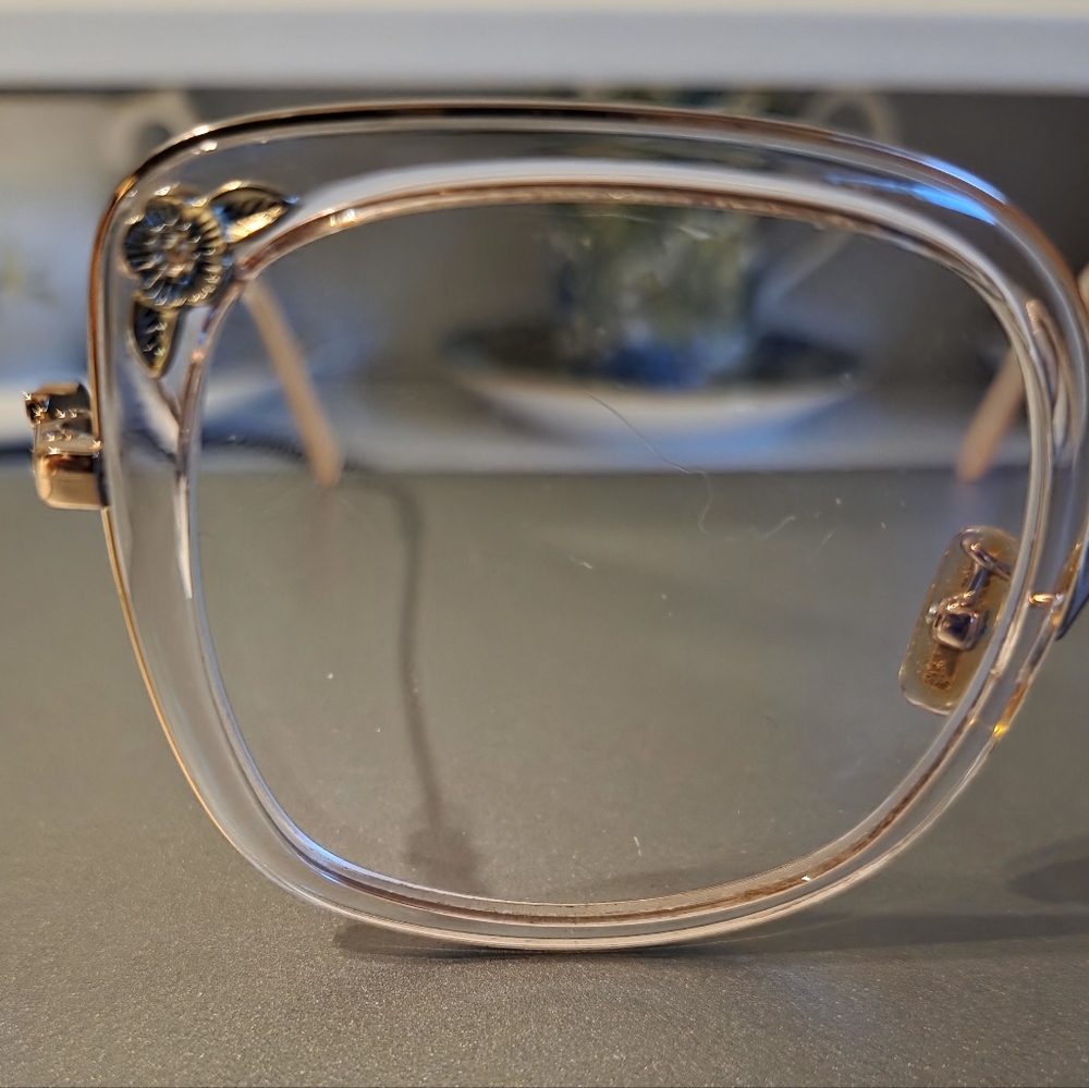COACH Clear Square Blue Light Glasses with Gold Accents-- Vintage Look